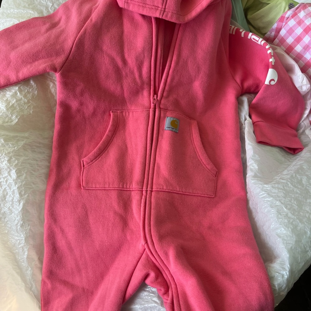 Carhartt Pink Hooded Kids One-Piece Fleece Coverall
